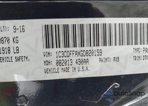 2016 Dodge Dart Sxt Sport z USA, uszkodzony, nr VIN 1C3CDFFAXGD820159